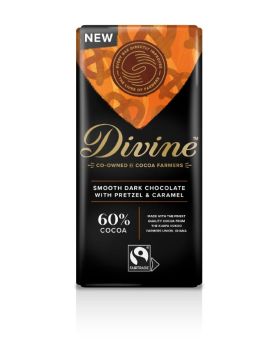 Divine Fair Trade Smooth Dark Chocolate with Pretzel and Caramel 90g