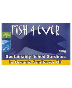 Fish 4 Ever Whole Sardines in Organic Sunflower OIl 120g