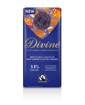 Divine Fair Trade Smooth Milk Chocolate with Almond and Salted Caramel 90g