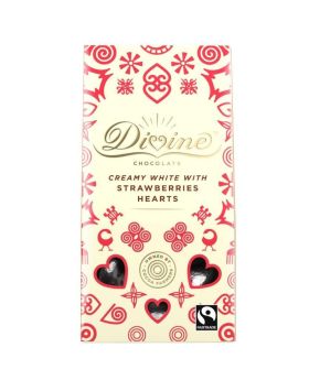 Divine FT White Chocolate with Strawberry Hearts 80g